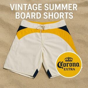 Vintage Y2K CORONA Extra Colorblock Board Shorts Swim Trunks Beer M